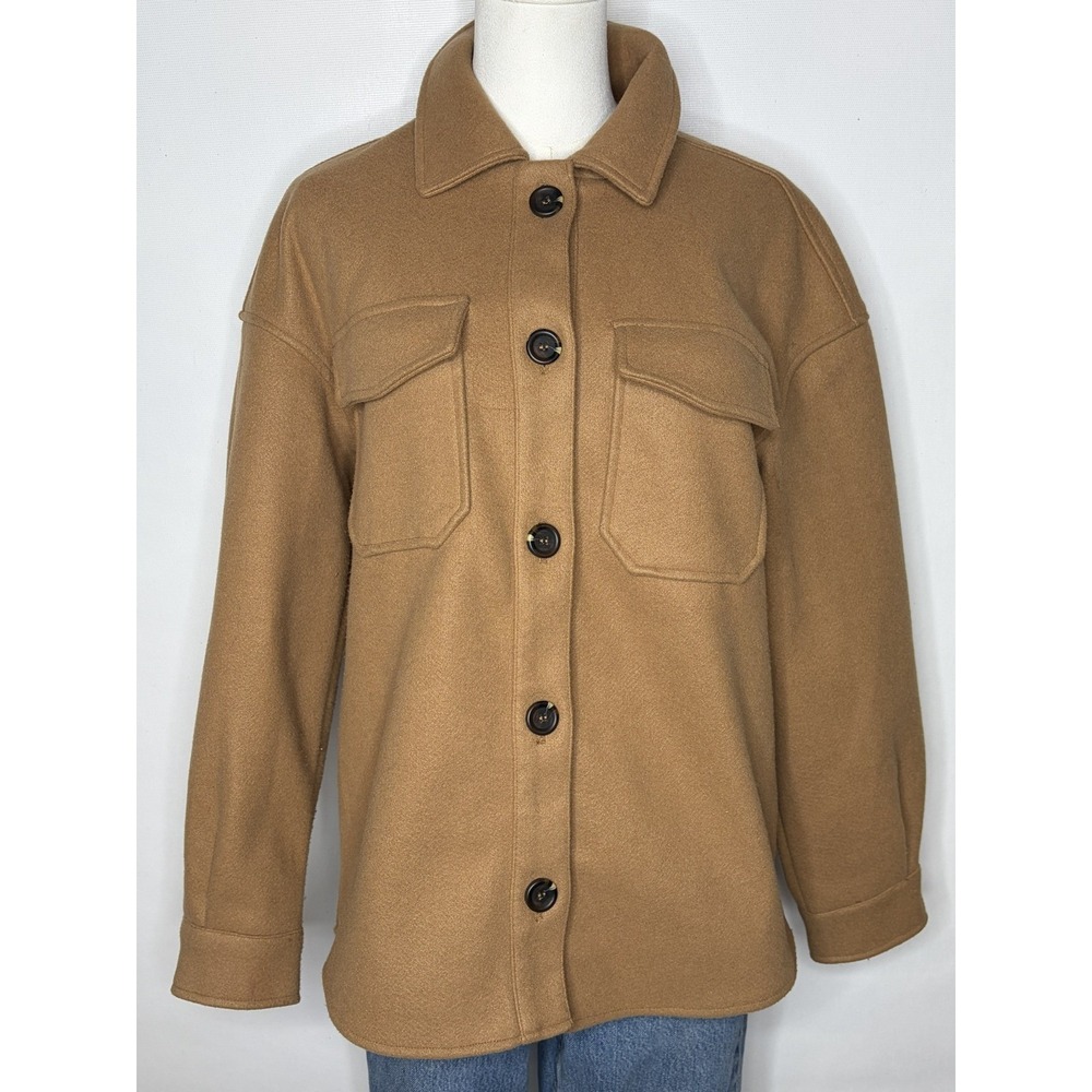 Avec Les Filles Camel Brown Wool Blend Shacket Shirt Jacket Women Small